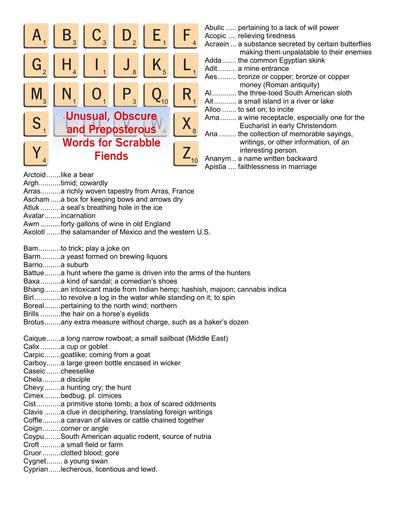 Unusual, Obscure and Preposterous Words for Scrabble Fiends